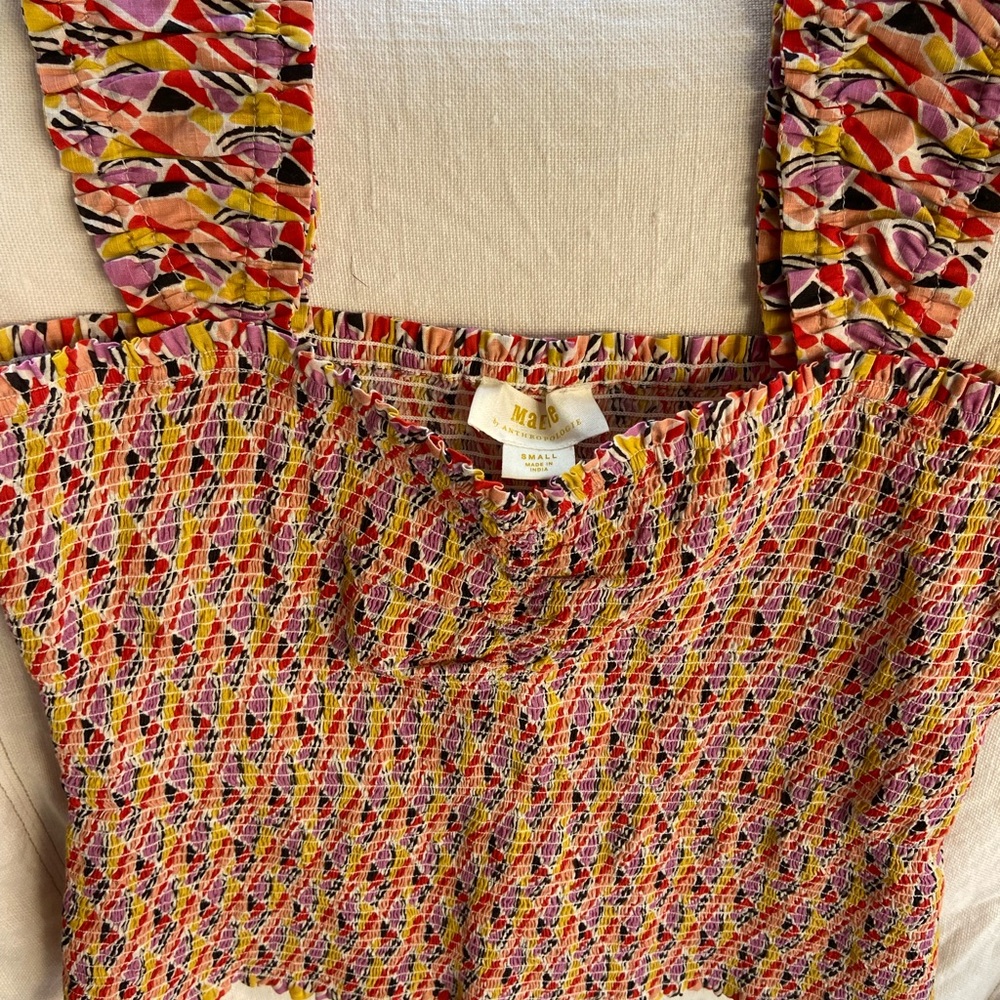 Mauve by Anthropology Pink Combo Smocked Top S